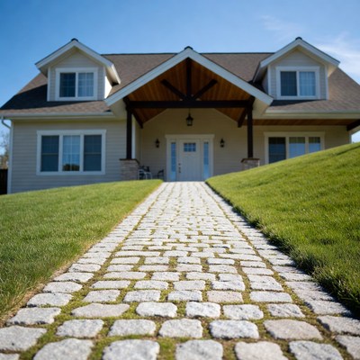 White House with Cobblestone Path