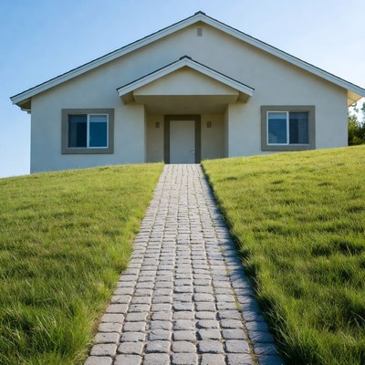 White House on Grassy Hill with Path