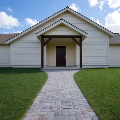 White House with Cobblestone Path