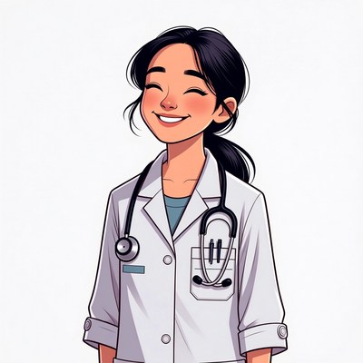 Smiling Asian woman doctor illustration