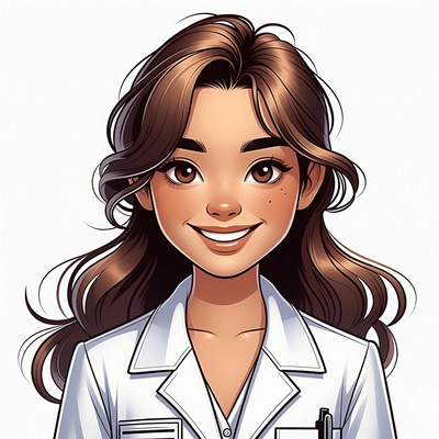 Smiling Asian woman in white lab coat