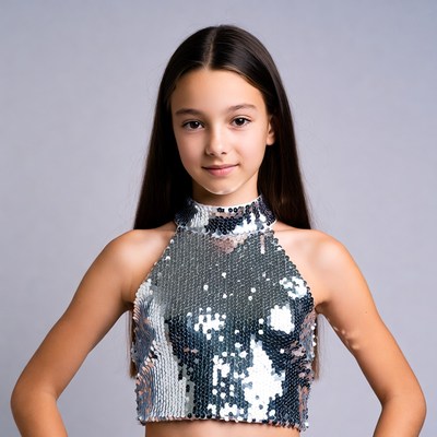 Girl in silver sequin halter top