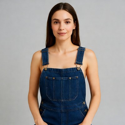 Woman wearing blue overalls