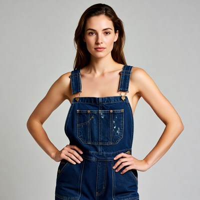 Woman in blue denim overalls
