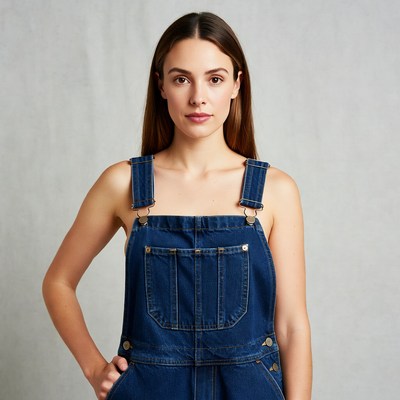 Woman wearing blue denim overalls
