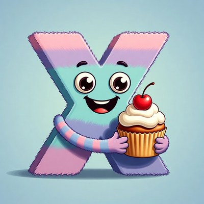 Cartoon X holding cupcake
