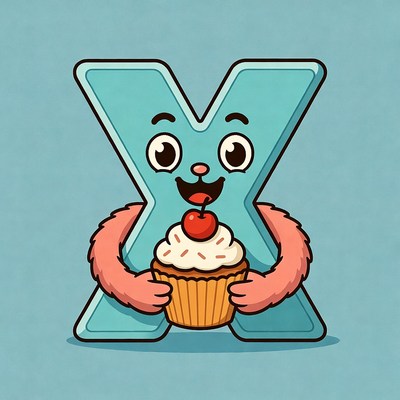 Smiling X Letter Holding Cupcake