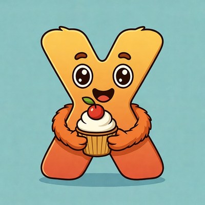 Cartoon X holding cherry cupcake