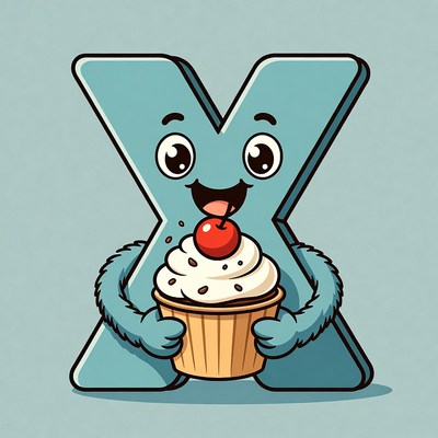 Cartoon X holding cupcake