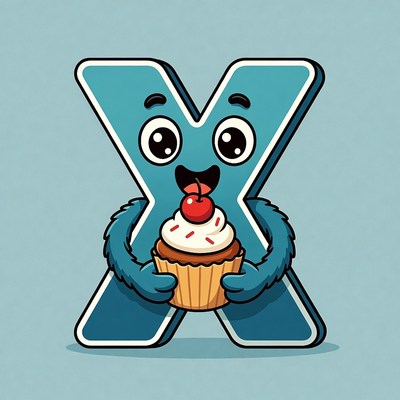 Cartoon X eating cupcake