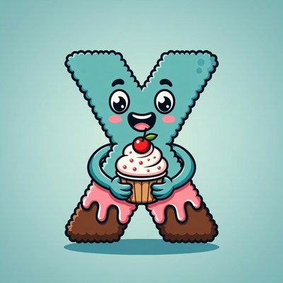 Cartoon X holding cherry cupcake