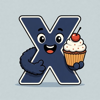 Smiling X Letter Holding Cupcake
