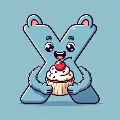 Cute X Letter Holding Cupcake