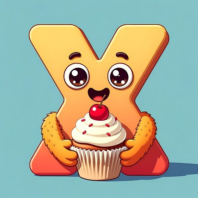 Cute Cartoon X Holding Cupcake