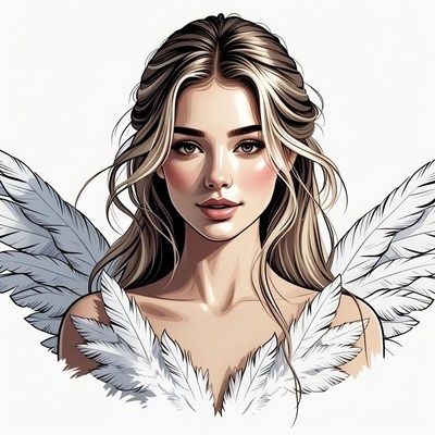 Beautiful woman with white angel wings