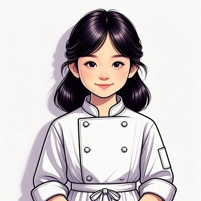 Asian girl in white chef uniform