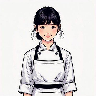 Asian woman in white chef uniform