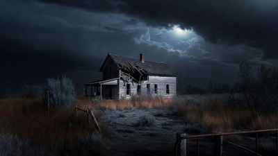 Abandoned House in Stormy Night