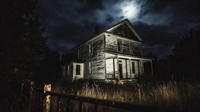 Abandoned haunted house at night