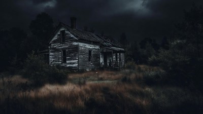 Abandoned haunted house in dark woods