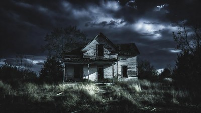 Abandoned haunted house in stormy night