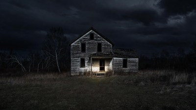 Abandoned house at night