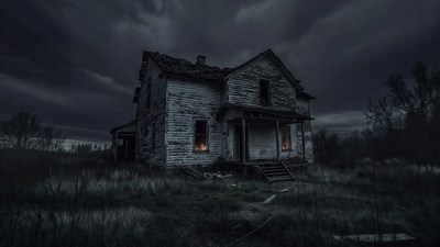 Abandoned haunted house at night