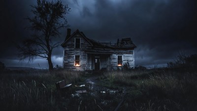 Abandoned haunted house at night