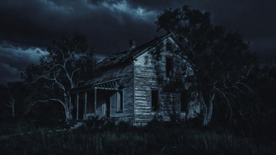Abandoned haunted house at night