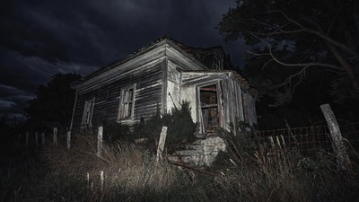 Abandoned haunted house at night