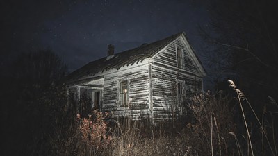 Abandoned haunted house at night