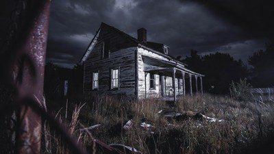 Abandoned haunted house in stormy night