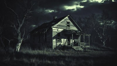 Abandoned haunted house at night