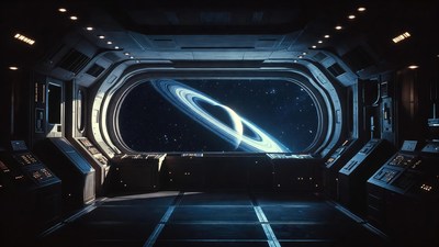 Spaceship Window View of Saturn