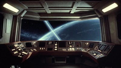 Spaceship Bridge with Planet View