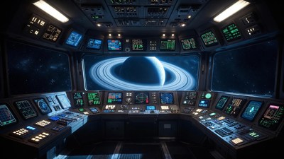 Spaceship Bridge with Saturn View