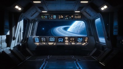 Spaceship Cockpit Viewing Saturn