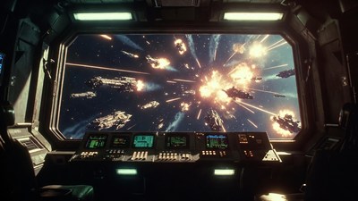 Spaceship Cockpit Space Battle View