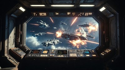 Spaceship Bridge Space Battle View