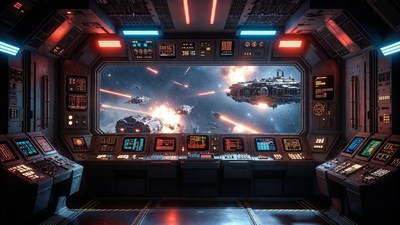 Spaceship Bridge During Space Battle