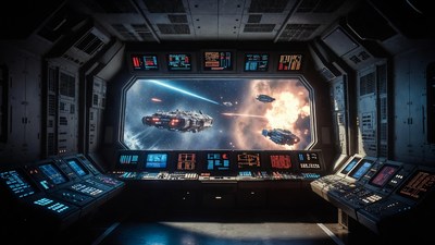 Spaceship Bridge with Space Battle View