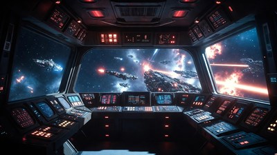 Spaceship Bridge Space Battle View