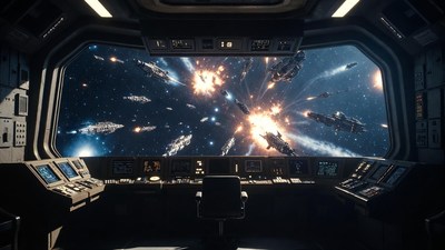 Spaceship Bridge Space Battle View