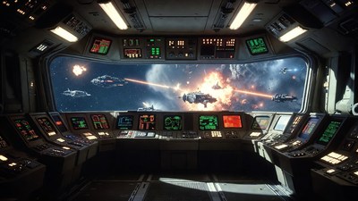 Spaceship Bridge Space Battle View