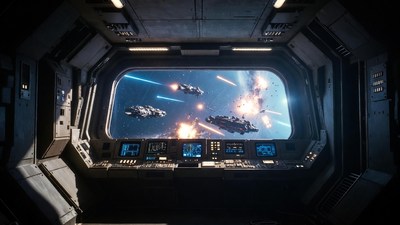 Spaceship Bridge Space Battle View