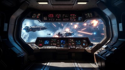 Spaceship Cockpit Space Battle View