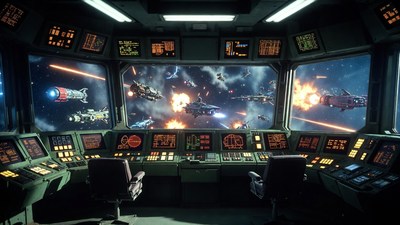 Spaceship Bridge During Space Battle