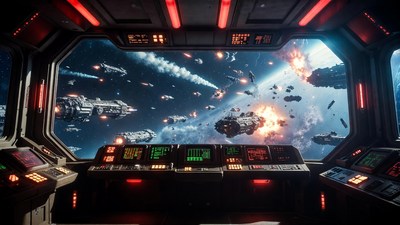 Spaceship Bridge Space Battle View