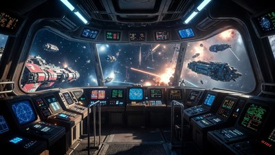 Spaceship Bridge During Space Battle