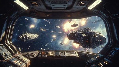 Spaceship Bridge Space Battle View